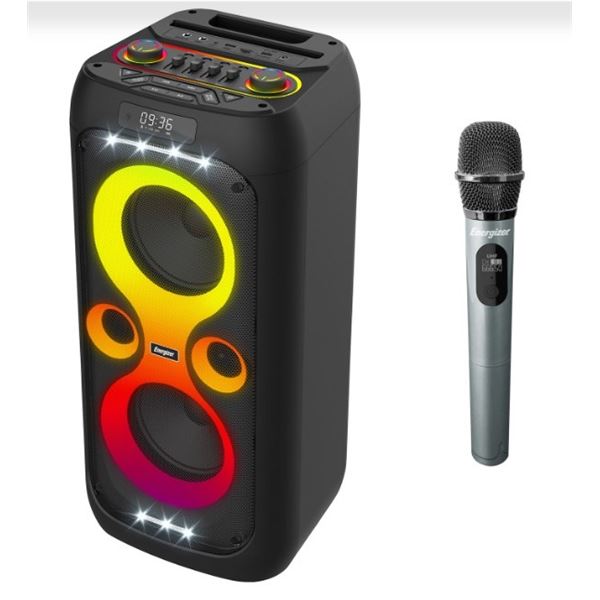 ENERGIZER BTS566 PORTABLE BLUETOOTH SPEAKER WITH WIRELESS MIC - TESTED WORKING, RETAIL $199