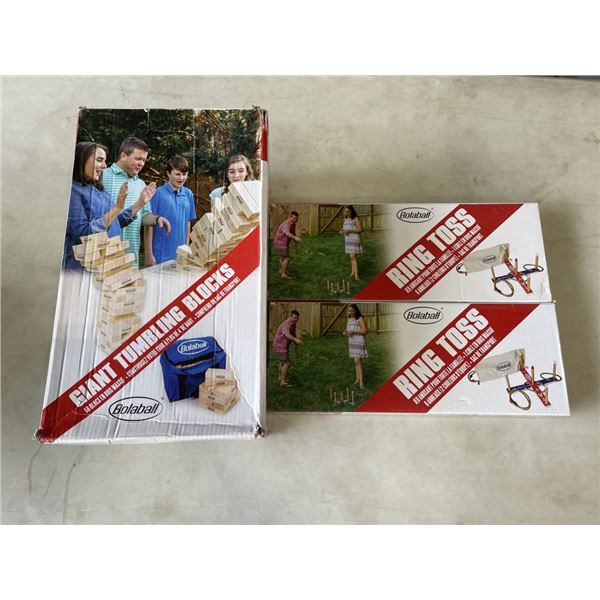 GIANT TUMBLING BLOCKS AND 2 RING TOSS YARD GAMES