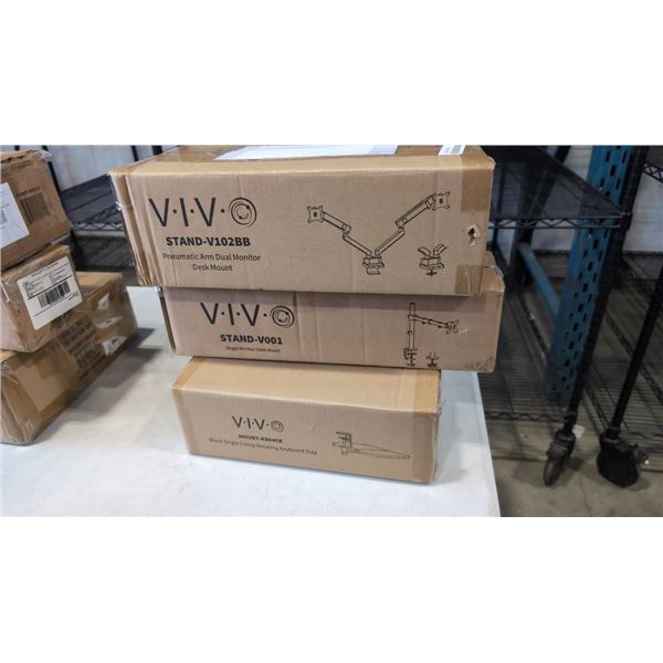 VIVO DUAL MONITOR ADJUSTABLE DESK MOUNT, SINGLE MONITOR DESK MOUNT, AND KEYBOARD TRAY