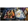 Image 1 : TWO BINS WITH AUTOMOTIVE BULBS AND ELECTRICAL ITEMS, SCREWDRIVERS, PLIERS AND CUTTERS