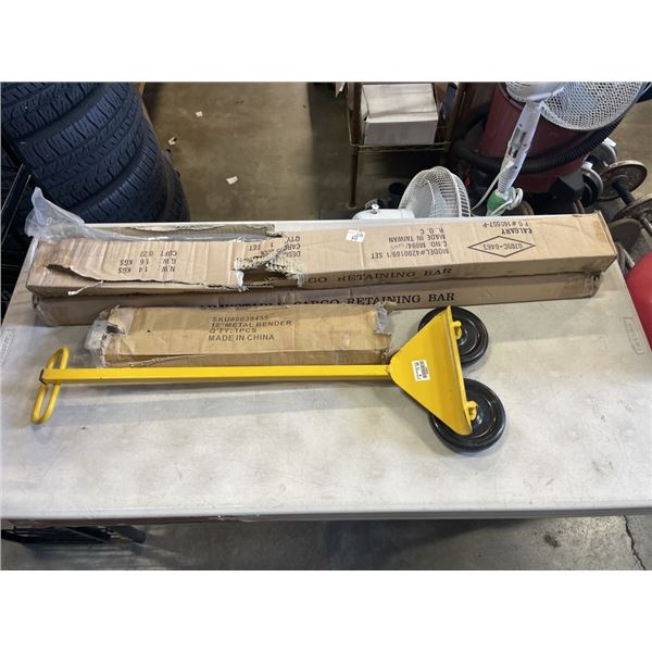 ADJUSTABLE CARGO RETAINING BARS, 18" METAL BENDER AND SHEET GOODS DOLLY