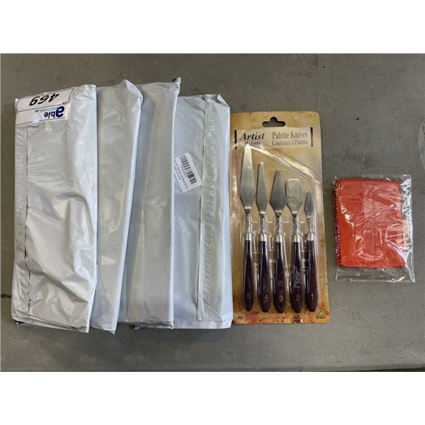 FIVE NEW SETS OF PALETTE KNIVES AND MIXING PLATES RETAIL $100