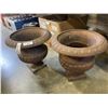 Image 1 : 2 CAST IRON FLOWER URNS, 16 INCH TALL, 16 INCH WIDE