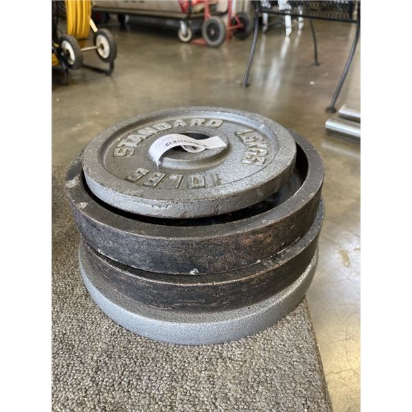 3- 25LB PLATES, AND 10 LB PLATE