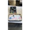 Image 2 : YELLOW METAL TOOL BOX WITH ASSORTED HAND TOOLS AND TOTE WITH MINI PROPANE TANKS, TIMING LIGHT ETC