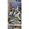Image 3 : TOTE OF ASSORTED HAND TOOLS, CLAMPS, WRENCHES PRY BAR, PLIERS ETC.