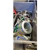 Image 4 : TOTE OF ASSORTED HAND TOOLS, CLAMPS, WRENCHES PRY BAR, PLIERS ETC.
