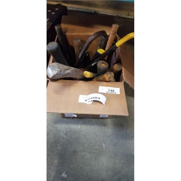 BOX OF HAMMERS AND PRY BARS