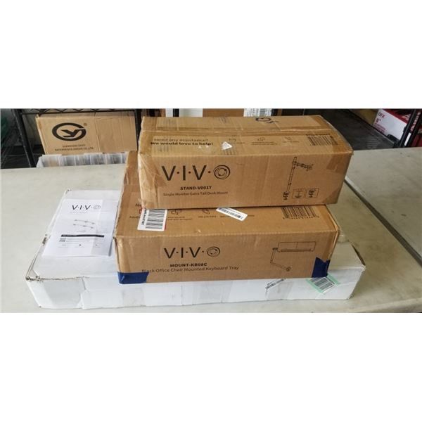 VIVO HEX MONITOR DESK STAND, OFFICE CHAIR MOUNTED KEYBOARD TRAY AND SINGLE MONITOR EXTRA TALL DESK M