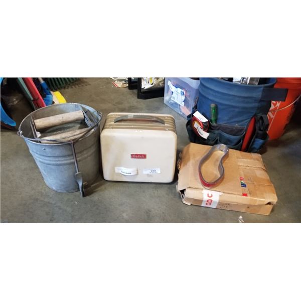 KODAK PROJECTOR WITH GALVANIZED BUCKET AND SHOE DIE CUTS