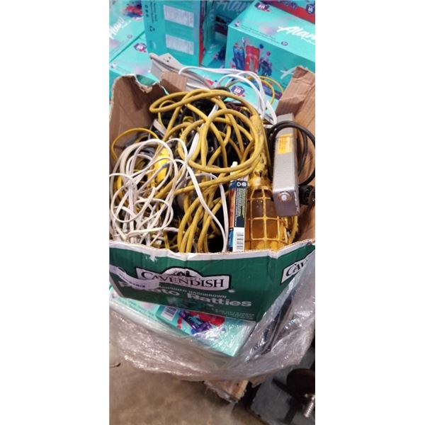 BIN OF EXTENSION CORDS AND POWER BARS