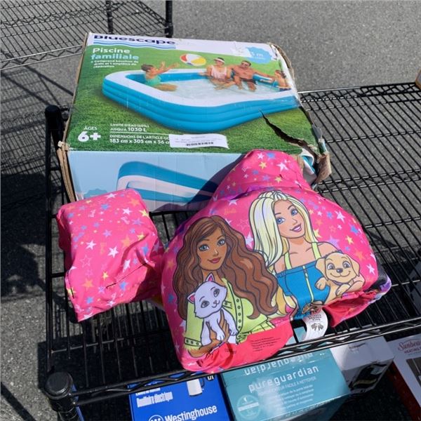 NEW BARBIE SPLASH LIFE VEST AND 10-FT FAMILY POOL