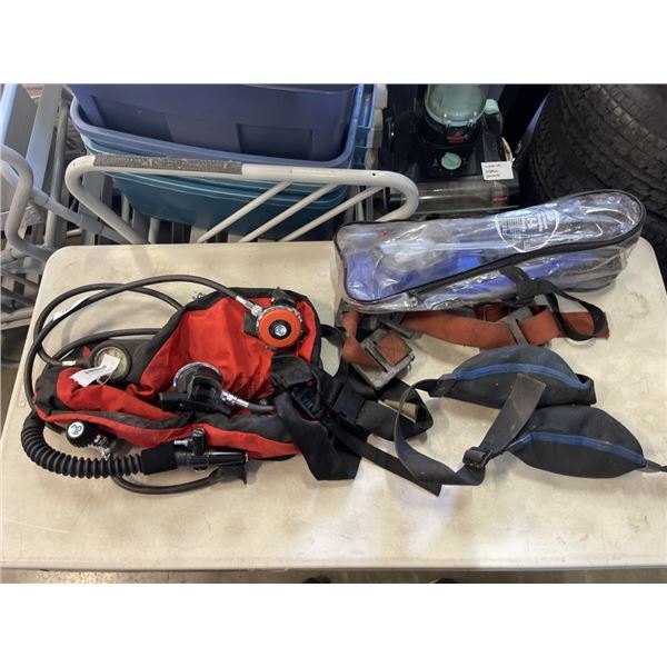 DIVING VEST WITH REGULATOR VALVE, GAUGES, WEIGHT BELT AND SNORKEL SET