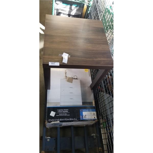DRESSER IN BOX AND NEW SIDE TABLE