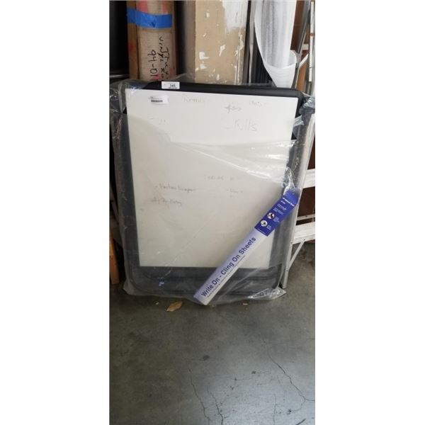 SANDWICH WHITEBOARD AND BOX OF WRITE ON CLING ON SHEETS