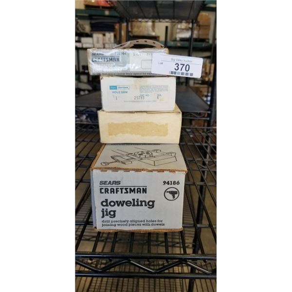 CRAFTSMAN DOWELING JIG, HOLE SAWS AND ABRASIVE BELT CLEANER IN ORIGINAL BOXES
