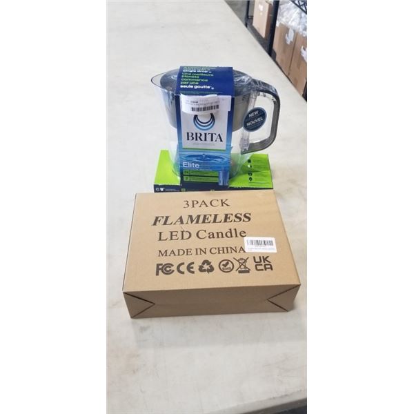 NEW BRITA WATER FILTER JUG, AND 3 PACK OF LED FLAMELESS CANDLES