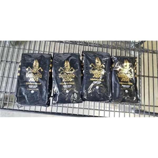 4 12 OZ VALHALLA JAVA ODINFORCE BLEND GROUND COFFEE DARK ROAST