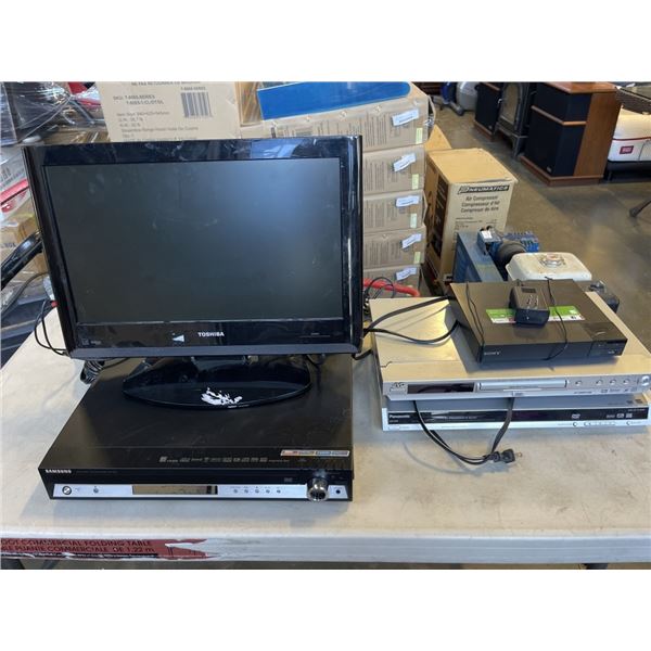 FOUR DVD PLAYERS AND 19-IN TOSHIBA TV