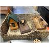 Image 3 : TWO TRAYS OF WOODEN DECCOR ITEMS, CD PLAYER, FAN AND MORE