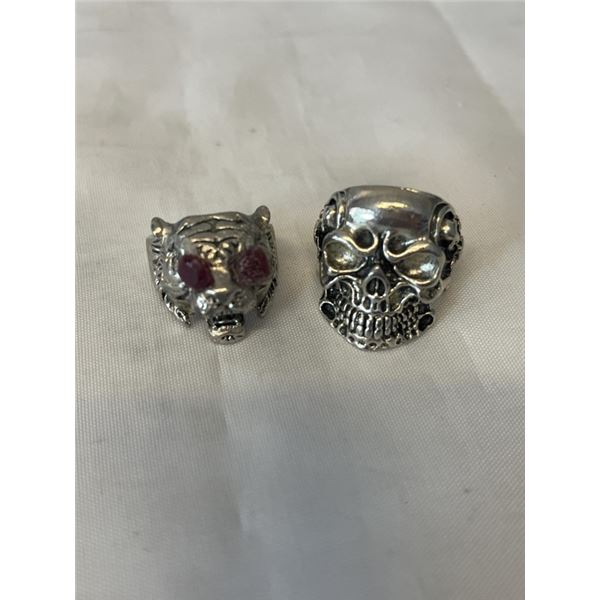 2 ORNATE SKULL AND LION RINGS