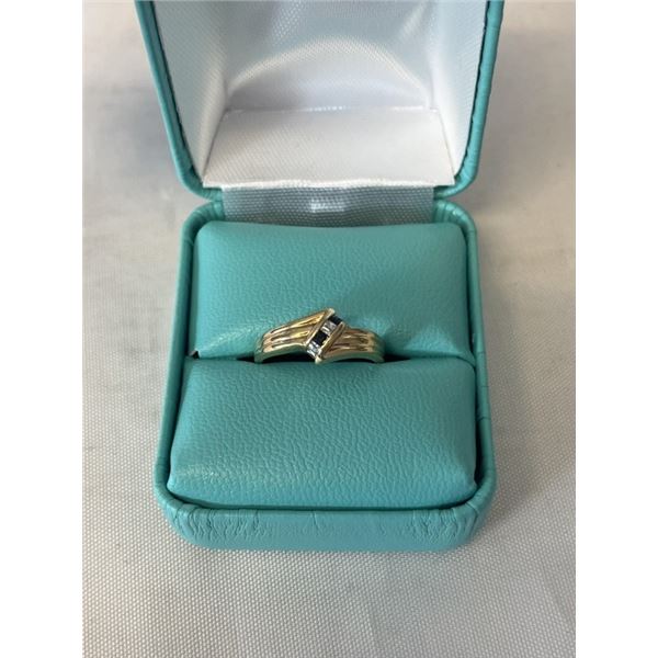 NATURAL BLUE SAPPHIRE (0.10CT) WITH CZ (0.16CT) RING, SIZE 6, $300.00. SAPPHIRE IS THE BIRTHSTONE FO