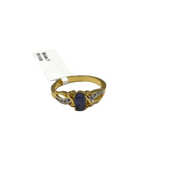 GOLD PLATED STERLING SILVER NATURAL TANZANITE (0.55CT) WITH NATURAL WHITE SAPPHIRE (0.05CT) RING, SI