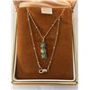 Image 2 : GOLD W/ 3 GREEN JADE STONES PENDANT NECKLACE, CLASP MARKED GF