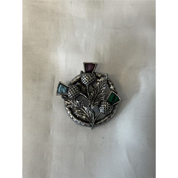 VINTAGE SCOTISH SILVER TONE BROOCHWITH STONES MARKED MIRACLE