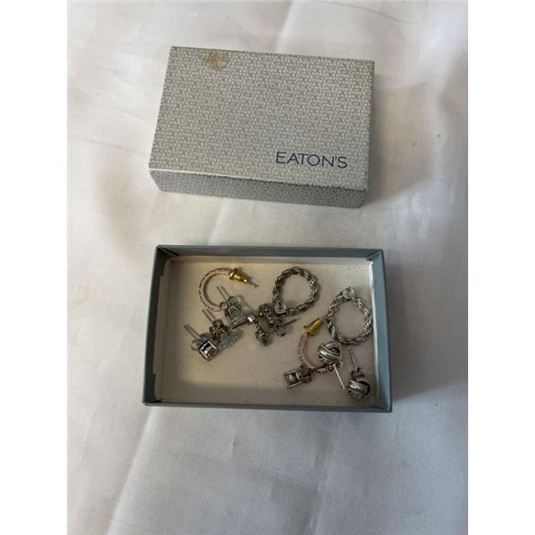 6 PAIRS OF VINTAGE STERLING SILVER EARRINGS IN EATONS BOX