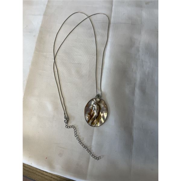 SILVER TONE FRAMED MOTHER OF PEARLPENDANT WITH WITH EXTRA LENGTH CHAIN