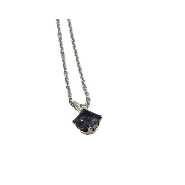 14KT WHITE GOLD NATURAL IOLITE PENDANT WITH STERLING SILVER CHAIN, RETAIL $350.00.