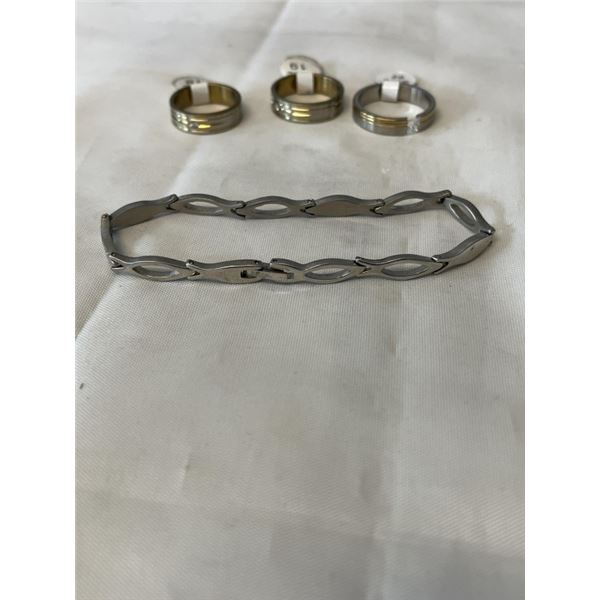 STAINLESS STEEL BRACELET AND 3 RING BANDS