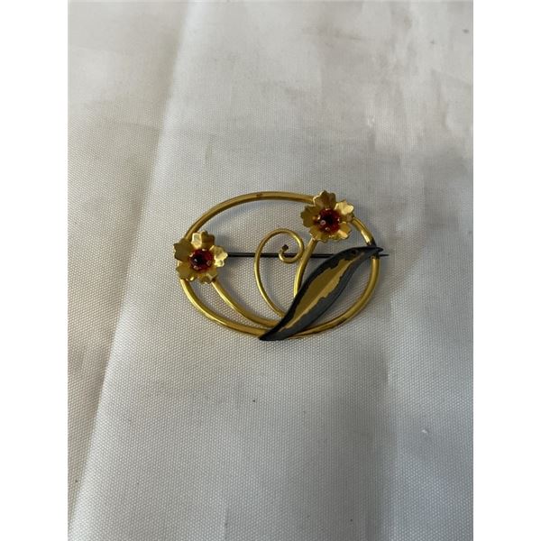 ANTIQUE GOLD BROOCH MARKED ADORNA GF STERLING