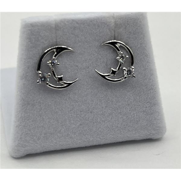 STERLING SILVER CZ CRESENT MOON EARRING, RETAIL $150.00.