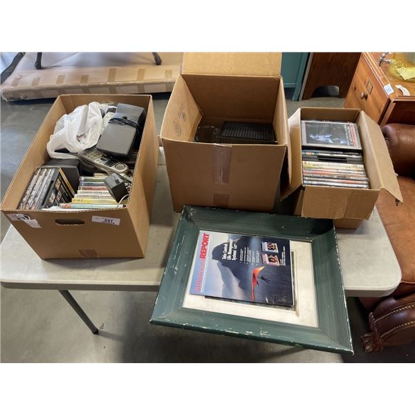 THREE BOXES OF DVDS, ELECTRONICS AND PICTURE