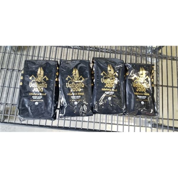 4 12 OZ VALHALLA JAVA ODINFORCE BLEND GROUND COFFEE DARK ROAST