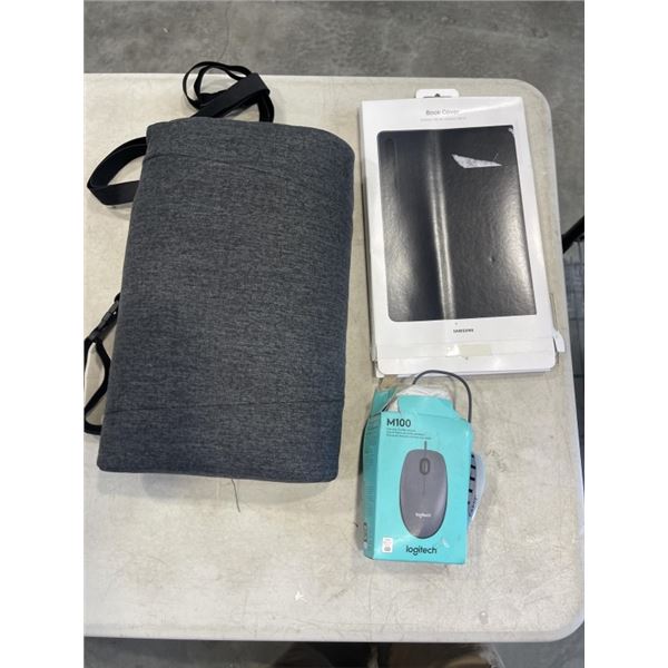LOGITECH M100 WIRED MOUSE, SAMSUNG GALAXY TAB S8 BOOK COVER AND BACK SUPPORT FOR OFFICE CHAIR
