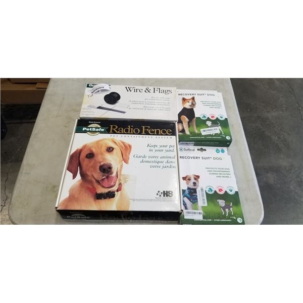PETSAFE RADIO FENCE, WIRE AND FLAGS WITH 2 RECOVERY SUITS FOR DOGS