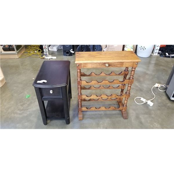 OAK WINE RACK AND ONE DRAWER SIDE TABLE