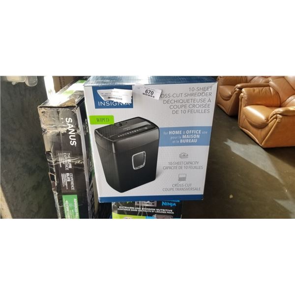 INSIGNIA 10 SHEET CROSS CUT PAPER SHREDDER - TESTED WORKING