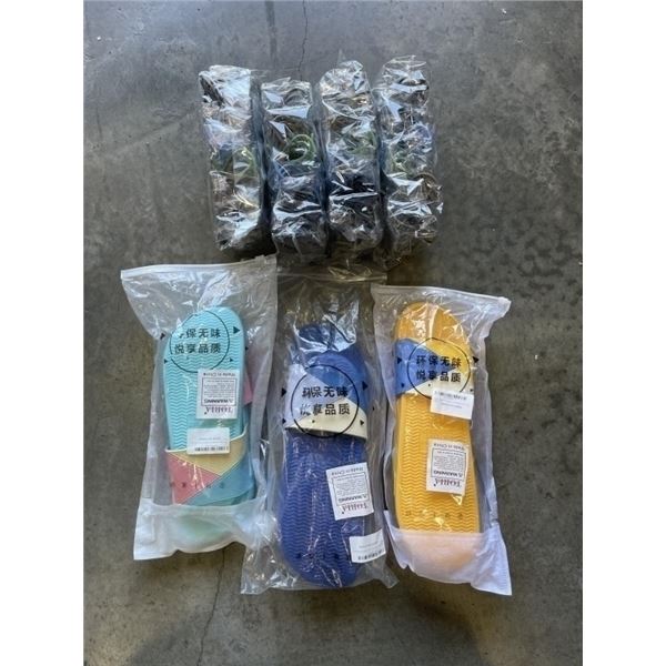 3 PAIRS OF NEW SLIPPERS AND 48 NEW HAIR CLIPS