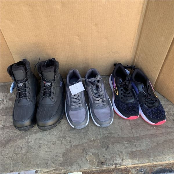 THREE PAIRS OF NEW SIZE 9 FOOTWEAR RUNNING SHOES AND BOOTS RETAIL $120+