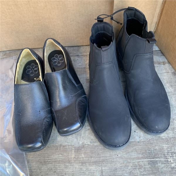 TWO NEW PAIRS OF SIZE 11 GEORGE MEMORY FOAM SLIP-ON BOOTS AND DR SCHOLL'S COMFORT SHOES RETAIL $120+