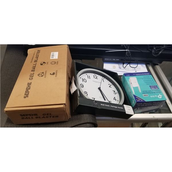 TP LINK WIFI EXTENDER, NEW CLOCK AND GEL BLASTER