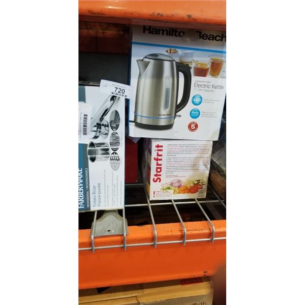 STARFRIT MANDOLINE PRO, HAMILTON BEACH KETTLE AND FABERWARE POTATO RICER