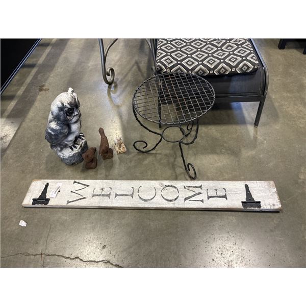 WELCOME SIGN, CAST IRON BIRDS, OWL