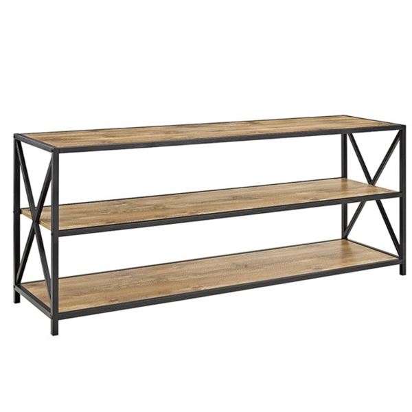 NEW WALKER EDISON X FRAME BARN WOOD AND METAL CONOLE TABLE, 60 INCH