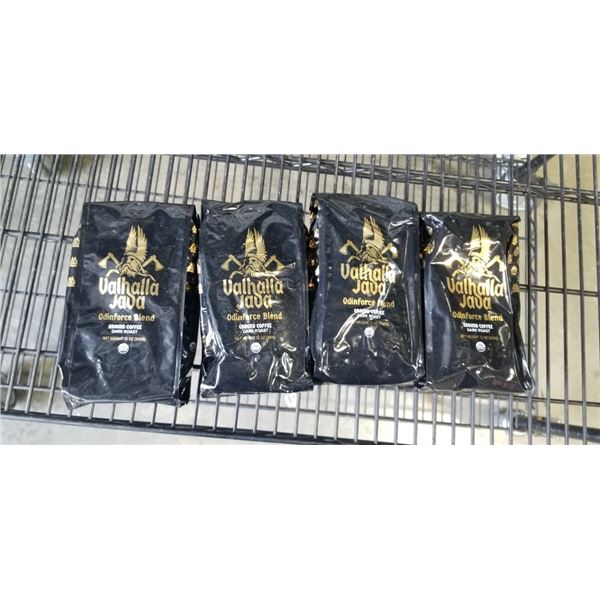 4 12 OZ VALHALLA JAVA ODINFORCE BLEND GROUND COFFEE DARK ROAST