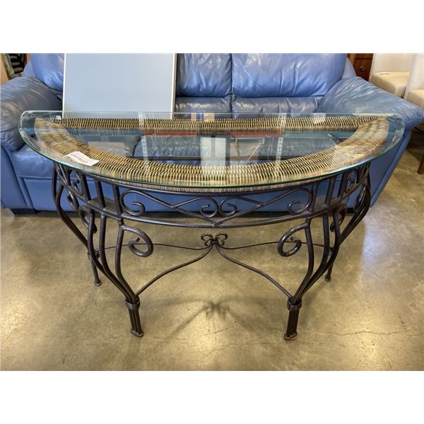 MODERN RATTAN GLASSTOP SOFA TABLE